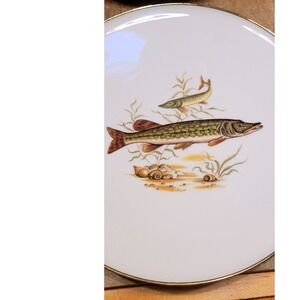 Bavaria Porcelain Plate Decorative Fish Pike Freshwater Aquatic Gold Rim